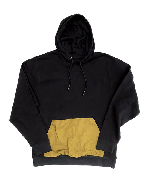 The Best Hoodie Ever With Waxed Tip Drawstring and Nylon Pocket Black Hoodie / Olive Green Textured