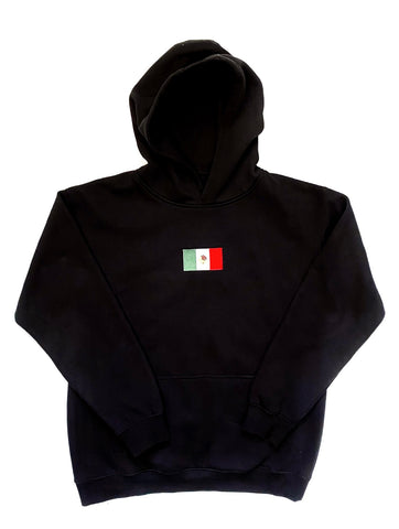 Mexico Flag Hoodie- Black / Frontal Embriodery