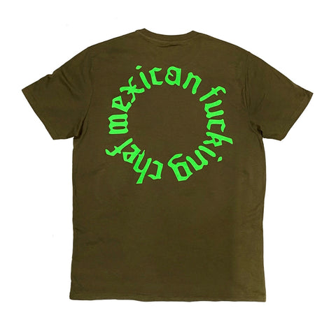 Mexican Fucking Chef - Round Logo Classic Tee - Olive Green / Lime Gree Print
