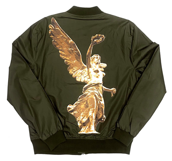 El Angel Jacket- Olive Green  / Gold Print and Frontal Patch