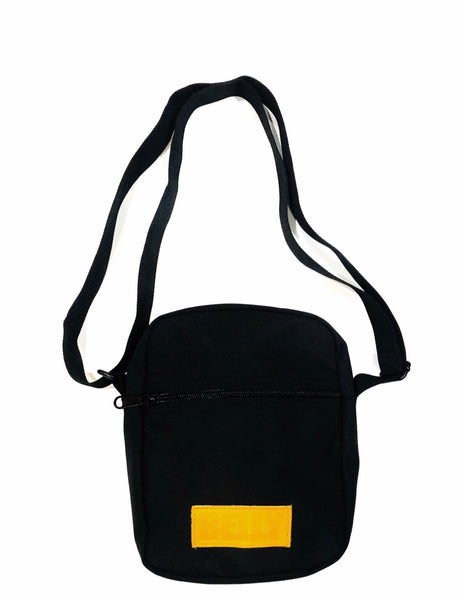 Shoulder Cross Bag - Black - Black and Mustard Leather Accents