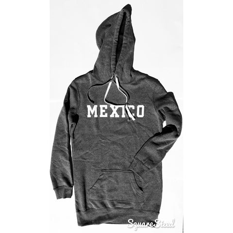Mexico Pull Over Dress Hooded / Gray White Print