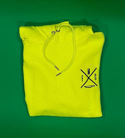 Mexican Fucking Chef X Embroided Electric Neon Yellow Premium Hoodie - Orange  / Black
