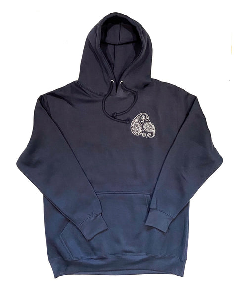 Paisley Embroidered Navy Hoodie - Navy / White