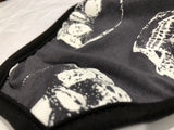 Cloth Face Mask White Calavera on Charcoal   - Black Strap